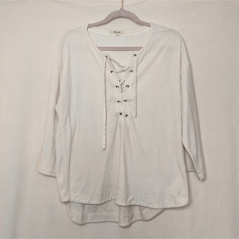 Madewell Top Lace Up Libra Ivory Cream Size Large